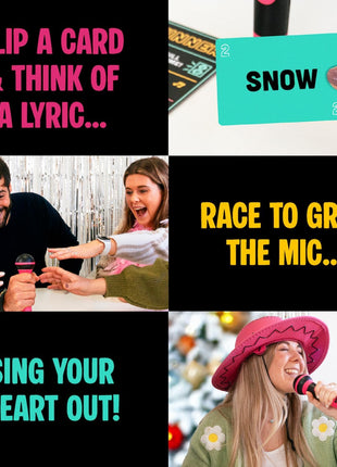 Lucky Egg Official Grab The Mic – Family Karaoke Board Game w/Foam Mic, 8+ Ages, 2-10 Players - Games for Bad Singers w/ 230 Lyrics (115 Cards)