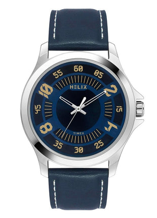 Helix by Timex Analog Watch for Man with Blue Round Dial & Blue Leather Strap Band Water Resistant Men's Wrist Watches - TW055HG01