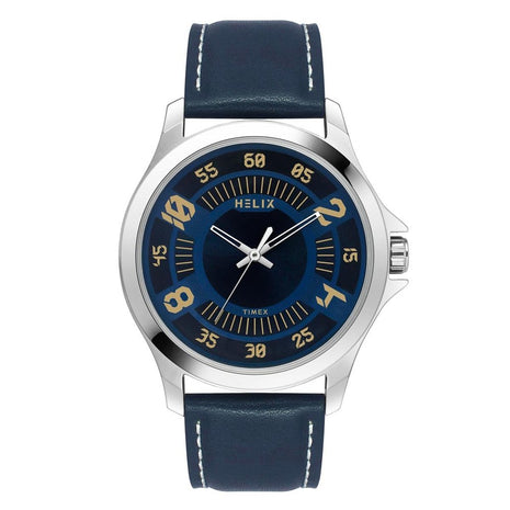 Helix by Timex Analog Watch for Man with Blue Round Dial & Blue Leather Strap Band Water Resistant Men's Wrist Watches - TW055HG01