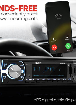 Pyle Marine Bluetooth Stereo Radio - 12v Single DIN Style Boat In dash Radio Receiver System with Built-in Mic, Digital LCD, RCA, MP3, USB, SD, AM FM Radio - Remote Control - PLMRB29B (Black)