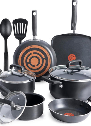 T-Fal Signature Nonstick Pots and Pans Set 12 Piece, Oven Broiler Safe 350F, Kitchen Cookware Set w/Fry Pans, Saucepans, Saute Pan, Dutch Oven, Griddle, Kitchen, Home, Dishwasher Safe, Black