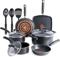T fal Signature Nonstick Cookware Set 12 Piece, Oven Broiler Safe 350F, Pots and Pans, Kitchen Cooking Set w/Fry Pans, Saucepans, Saute Pan, Dutch Oven, Griddle, Kitchen, Home, Dishwasher Safe, Black