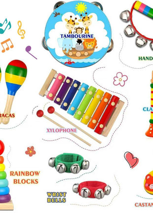 LOOIKOOS Toddler Musical Instruments,Wooden Percussion Instruments for Kids Preschool Educational Musical Toys Set Boys and Girls with Carrying Bag