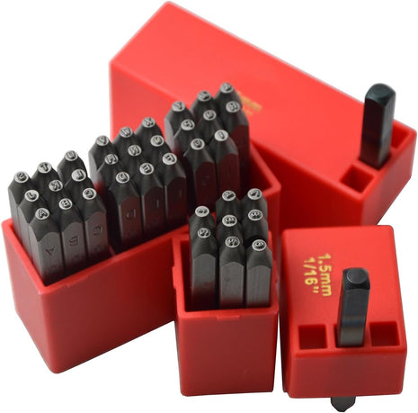 36pcs Heavy Duty Steel Stamp Uppercase Letters and Number 1/16 1.5mm Hand Stamping Character Mark Code Alphabet Punch Kit for Bracelet Ring Jewelry Sheet Metal Plate Making Mold Die