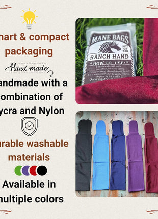 Ranch Hand Horse Mane Bags   Protect Horse's Mane from Wind, Sun & Mud   Prevents Tangles, Rubbing Out and Breakage   Made with Nylon   Easy to Use and Washable   Set of 6 (xL Black)
