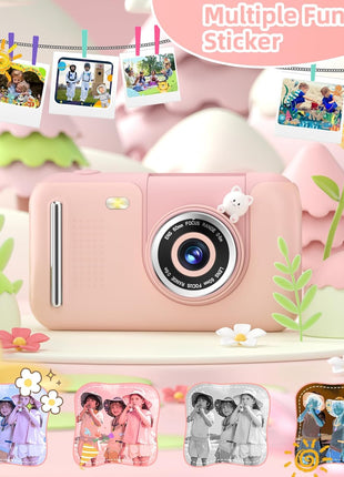 Makolle Kids Camera Toys for Girls 3-12 Year Old, Pink | Children Travel Camera HD Digital Video Camcorder, With Tripod, SD Card Included, Toddler Festival Birthday Gifts