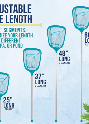 U.S. Pool Supply Swimming Pool 5 Foot Leaf Skimmer Net with 4 Aluminum Pole Sections - 6 inch Deep Ultra Fine Mesh Netting Bag Basket for Fast Cleaning of The Finest Debris - 60 inch Long, Clean Spas, Ponds
