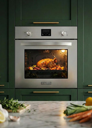 Empava Single Gas Wall Oven with 5 Cooking Funcitons, 24 inch Built-in Wall Convection Natural Gas Oven with Mechanical Control Knobs, Digital Display Panel, Stainless Steel
