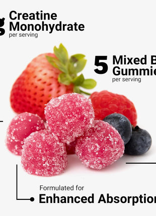 Force Factor Creatine Monohydrate Gummies, NSF Certified | 5g Dose for Men & Women to Support Muscle, Strength, Recovery, Cognitive Health & Memory, Mixed Berry, 150 Gummies