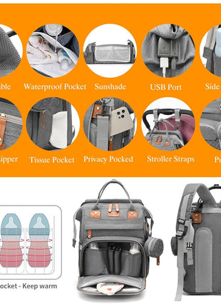 Astro alan Baby Diaper Bag with Changing Station, Waterproof Diaper Bag Backpack for Moms Dads with USB Charging Port, Baby Shower Gifts, Large Capacity diaper backpack, Grey