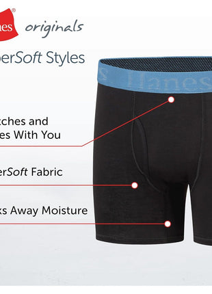 Hanes Ultimate Boys' Originals SuperSoft Boxer Brief Underwear, Viscose from Bamboo Fabric, Black, 5-Pack