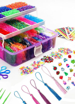 15000+ Rubber Loom Bands, Mega Rubber Bands Bracelet Kit,Loom Bracelet Making Kit with 3 Layer Container,30 Colors,380 Beads,30 Charms,Clips, Hooks Tools for DIY Art Holiday Gift