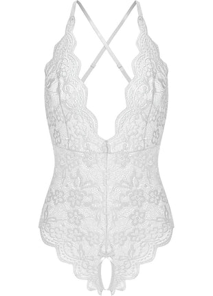 Women One Piece Lingerie Sexy Teddy V Neck Bodysuit Lace Nightie (Green, Medium)