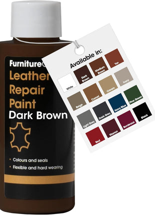 Furniture Clinic Leather Repair Paint | 2-in-1 Seal and Color | Use on Scratches, Tears, and Holes in Car Seats, Furniture | Quick and Easy Leather Repair Kit for Furniture (Dark Brown, 50ml / 1.7oz)