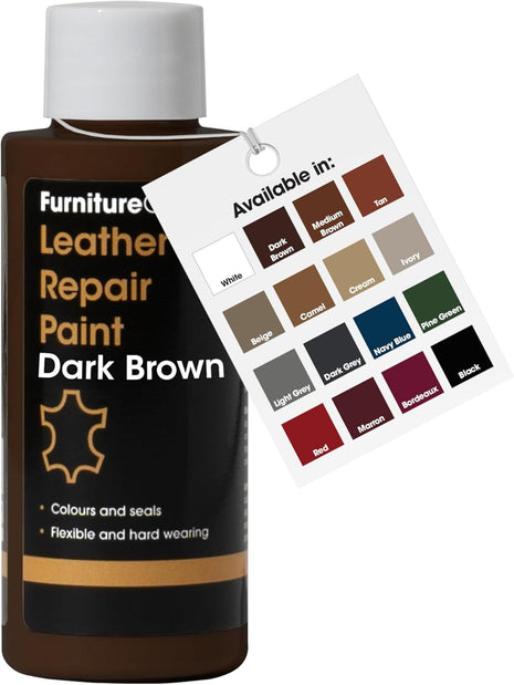 Furniture Clinic Leather Repair Paint | 2-in-1 Seal and Color | Use on Scratches, Tears, and Holes in Car Seats, Furniture | Quick and Easy Leather Repair Kit for Furniture (Dark Brown, 50ml / 1.7oz)