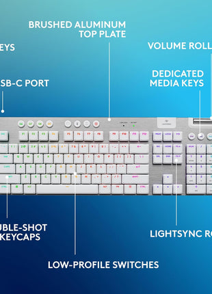 Logitech G915 X Lightspeed Low-Profile Wireless Gaming Keyboard, Double-Shot PBT Keycaps, Fully Programmable Keys, RGB Backlighting, Sleek Aluminum Finishing, GL Brown Tactile Switches-PC/Mac - White