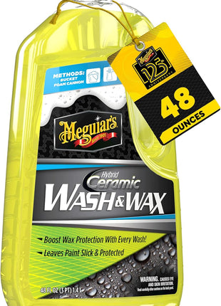 Meguiar's Hybrid Ceramic Wash & Wax - Sophisticated Car Wash Gently Cleans and Adds Shine and Slickness While Boosting Paint with Hybrid Ceramic Wax and Extreme Water Beading - 48oz