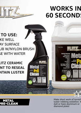 Flitz Metal Pre-Clean - 16oz of USA-Made Stainless Steel Cleaner Spray - Works on Aluminum, Brass, Copper, & More - Tarnish, Rust Remover for Metals - Non-Abrasive Aluminum Deoxidizer (1 Pack)