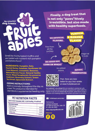 Fruitables Baked Dog Treats, Healthy Pumpkin Treat for Dogs, Low Calorie & Delicious, No Wheat, Corn or Soy, Made in the USA, Pumpkin and Banana Flavor, 7oz