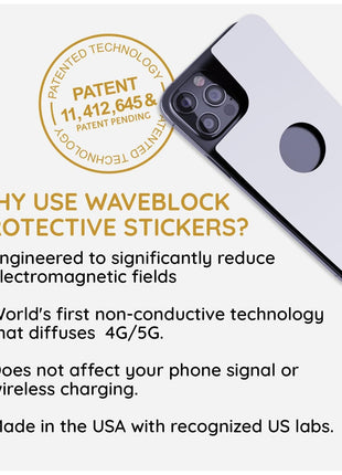 WAVEBLOCK EMF Blocker Sticker for iPhone 16/16 Pro White | FCC Lab-Tested, 5G Shield, Adhesive Sticker, USA Patented, WAVEBLOCK