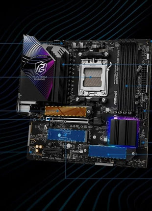 ASRock AMD B850M Phantom Gaming Riptide WiFi 7 Socket AM5 Ryzen 9000, 8000 and 7000 Series DDR5 B850 up to 8000+ (OC) MHz 256GB Micro ATX Motherboard M.2 SATA3 6.0 Gb/s PCIe 5.0 BIOS Flashback