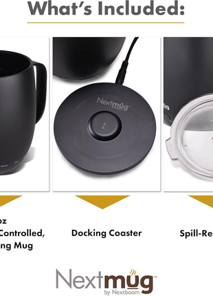 Nextmug - Temperature-Controlled, Self-Heating Coffee Mug | (Black - 14 oz.) – No App, Long-Lasting Battery for Work & Study, Great Gift for Coffee Lovers