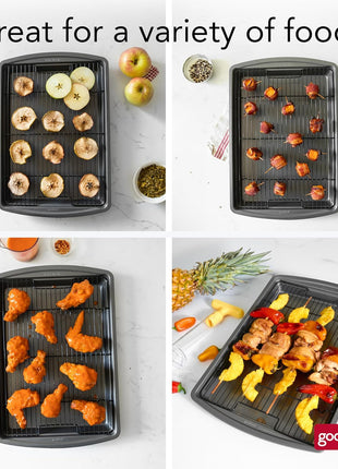 GoodCook 15" x 10.5" Nonstick Carbon Steel Baking Pan & Raised Wire Rack – Pizza Crisper, Crispy Bacon, Multipurpose Cooking Sheet Pan, Cooling Rack, Kitchen Cookware Set, Dishwasher Safe