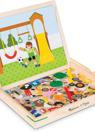 Melissa & Doug Wooden Magnetic Matching Picture Game with 119 Magnets and Scene Cards Magnetic Book Scenes for Kids Ages 3+