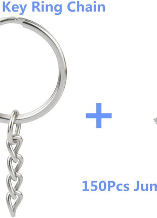 150 Pcs NANSSY 1 Inch/25mm Split Keyrings with Chain Silver Keychain Ring, Key Chains Rings Parts with Open Jump Ring and Connector.