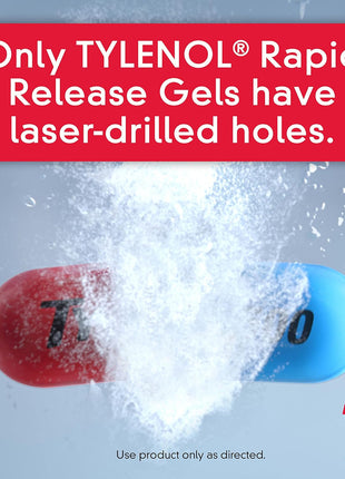 Tylenol Rapid Release Extra Strength Gelcaps, Acetaminophen 500 mg per Gel, Laser Drilled Holes Allow Fast, Strong Pain Relief, Fever Reducer, Gentle on Stomach, 100 Count Size