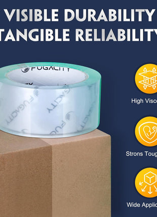 FugaCity Clear Packing Tape Refills (6 Rolls),Heavy Duty Packaging Tape for Moving Supplies,2.7 Mil Thick Shipping Tape, 1.88 Wide,65 Yards Per Roll,Total 390 Yards