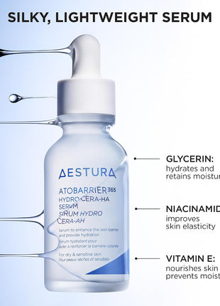 AESTURA ATOBARRIER365 Hydro CERA-HA Korean Face Serum with Ceramides, Hyaluronic Acid & Niacinamide | Lightweight Hydrating Serum for Barrier Repair & Glow For Dry & Sensitive Skin, 30ML / 1.01 fl.oz.