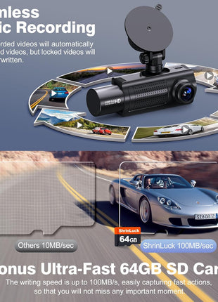 Miden 4K WiFi Dash Cam Front and Rear Inside, Free 64G SD Card, 2160P+1080P+1080P FHD 3 Channel Dash Camera for Cars, Night Vision, 24H Parking Monitor, 360° All Sides Dashcam, G-Sensor, WDR