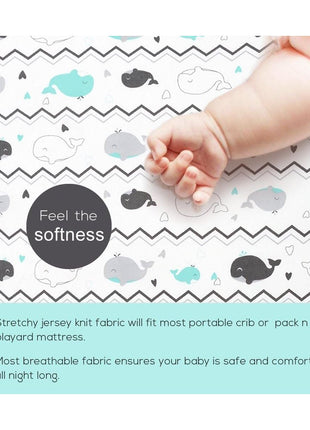 Pack n Play Sheets, BROLEX 2 Pack Mini Crib Sheets,Stretchy Portable Fitted Playard Sheet Set, Convertible Playard Mattress Cover,Ultra Soft Breathable Material,Elephant Whale