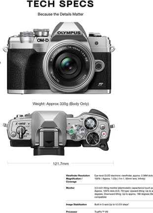 OM SYSTEM Olympus E-M10 Mark IV Silver Micro Four Thirds System Camera 20MP Sensor 5-Axis Image Stabilization 4K Video Wi-Fi | 20MP Sensor 5-Axis Image Stabilization 4K Video Wi-Fi
