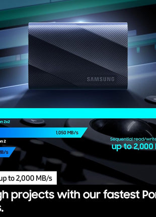 Samsung T9 Portable SSD 2TB, USB 3.2 Gen 2x2 External Solid State Drive, Seq. Read Speeds Up to 2,000MB/s for Gaming, Students and Professionals, MU-PG2T0B/AM, Black