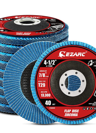EZARC Flap Discs 40 Grit, 4 1/2 x 7/8-Inch Flap Sanding Disc, Type 29 Zirconia Grinding Wheel for Stainless Steel, Sheet Metal (10 Pack)