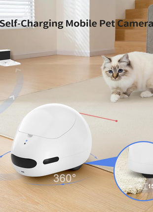 Cat Camera Robot with Laser & Treat Dispenser, Moving Pet Camera Robot for Dogs and Cats, Phone App Control, Auto Recharging, Night Vision, Two-Way Audio, Interactive LED Cat Toy, 2.4G WiFi