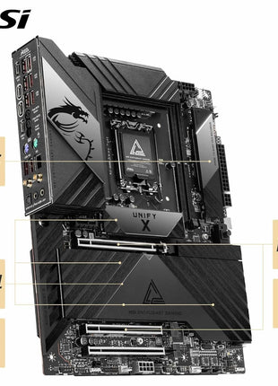 MSI MEG Z890 Unify-X Motherboard, ATX - Supports Intel Core Ultra Processors (Series 2), LGA 1851-110A SPS, DDR5 Memory (9600+ MT/s OC), PCIe 5.0 & 4.0 x16, M.2 Gen5, Thunderbolt 4, Wi-Fi 7, 5G LAN