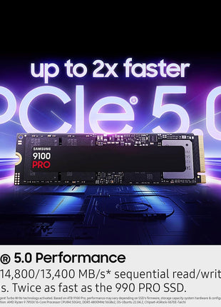 Samsung SSD 9100 PRO 2TB, PCIe 5.0x4 M.2 2280, Up to 14,700MB/s | NVMe Internal Solid State Hard Drive best for AI Computing, Gaming, and Heavy Duty Workstations (MZ VAP2T0B/AM)
