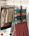 MORALVE Skirt Hangers Space Saving with Clips - 2 Pack - European Beechwood 5-Tier Hanger for Shorts, Skirts, and Pants - Closet Organizer and Storage Solution for Women with 360掳 Swivel Hook