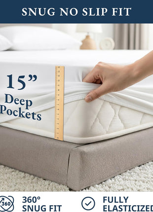 LANE LINEN Queen Sheets 100% Organic Cotton 4pc Percale Cooling - White | Queen Sheet Set, GOTS Certified Organic Cotton Percale - Crisp, Cool & Breathable, For Hot Sleepers, All-Season Comfort
