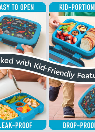 Bentgo Kids Prints Leak-Proof 5-Compartment Bento-Style Kids Lunch Box | Ideal Portion Sizes for Ages 3-7, Durable, Drop-Proof, Dishwasher Safe, PFAS & BPA-Free Materials (Dinosaur)