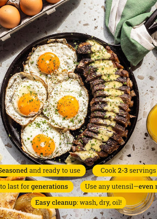 Lodge Round Seasoned Cast Iron Griddle 10.5 Inches - Round-Shaped, Pre-Seasoned Iron Griddle Pan - Non-Toxic, PFAS-Free Cookware - Compatible with Stovetop, Oven, Grill, or Campfire