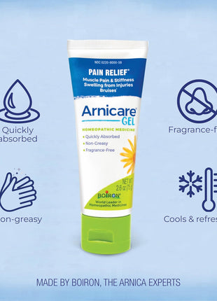Boiron Arnicare Gel for Relief of Joint Pain, Muscle Pain, Muscle Soreness, and Swelling from Bruises or Injury - Non-greasy and Fragrance-Free - 2.6 oz