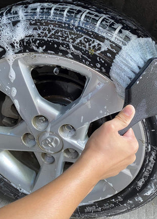 Wheel & Tire Brush for Car Rim, Soft Bristle Car Wash Brush, Cleans Tires & Releases Dirt and Road Grime, Short Handle for Easy Scrubbing Black