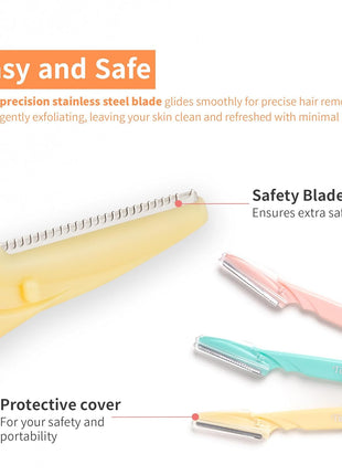 Tinkle Dermaplaning Tool 6ct, Dermaplane Razor for Women, Safe and Easy Peach Fuzz Remover, Eyebrow Trimmer with Protective Cover, Stocking Stuffers