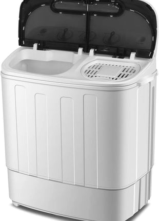 SUPER DEAL Compact Mini Twin Tub Washing Machine 13lbs Capacity Portable Washer Wash and Spin Cycle Combo, Built-in Gravity Drain for Camping, Apartments, Dorms, College, RV's and Small Spaces
