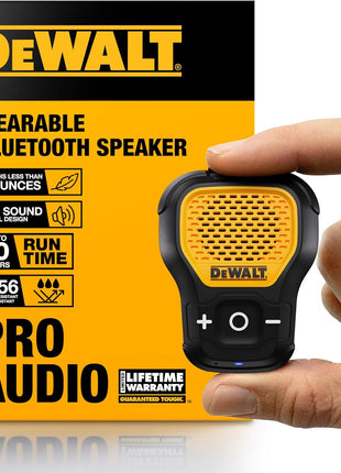 DEWALT Wearable Bluetooth Speaker (Updated Version), Clip-On Wireless Jobsite Pro Water-Resistant Portable Speaker (Non-Magnetic), Built-in Mic for Hands-Free Music/Calls, Bluetooth Speaker (Yellow)