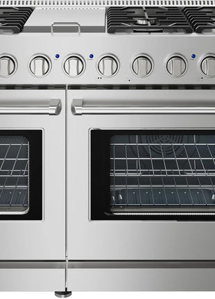 GarveeHome 48 in. 7.0 cu. ft. Full Gas Freestanding Range with 6 Sealed Burner Gas Cooktop & Griddle Cooktop, Cast Iron Grates and Primary Convection Oven in Stainless Steel